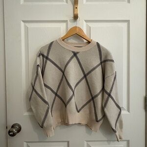 T Tahari Cream and Black Geometric Sweater